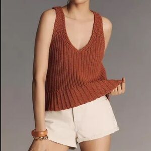 NWT Anthropologie Pilcro Rust Knit Sweater Tank V-Neck Ribbed Hem Textured Large